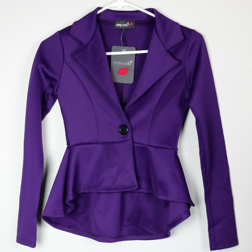why not? X-Small 27"Bust 24"Waist Made in UK Purple Peplum Blazer Juniors